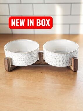 🐶🥣 LE TAUCI Ceramic Elevated Dog Bowl Set with Acacia Wood Stand